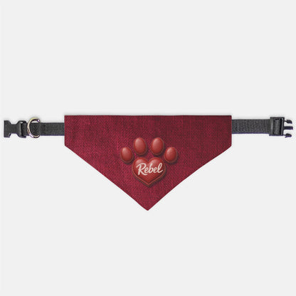 Crimson Leather Heart Custom Paw Print Bandana Collar