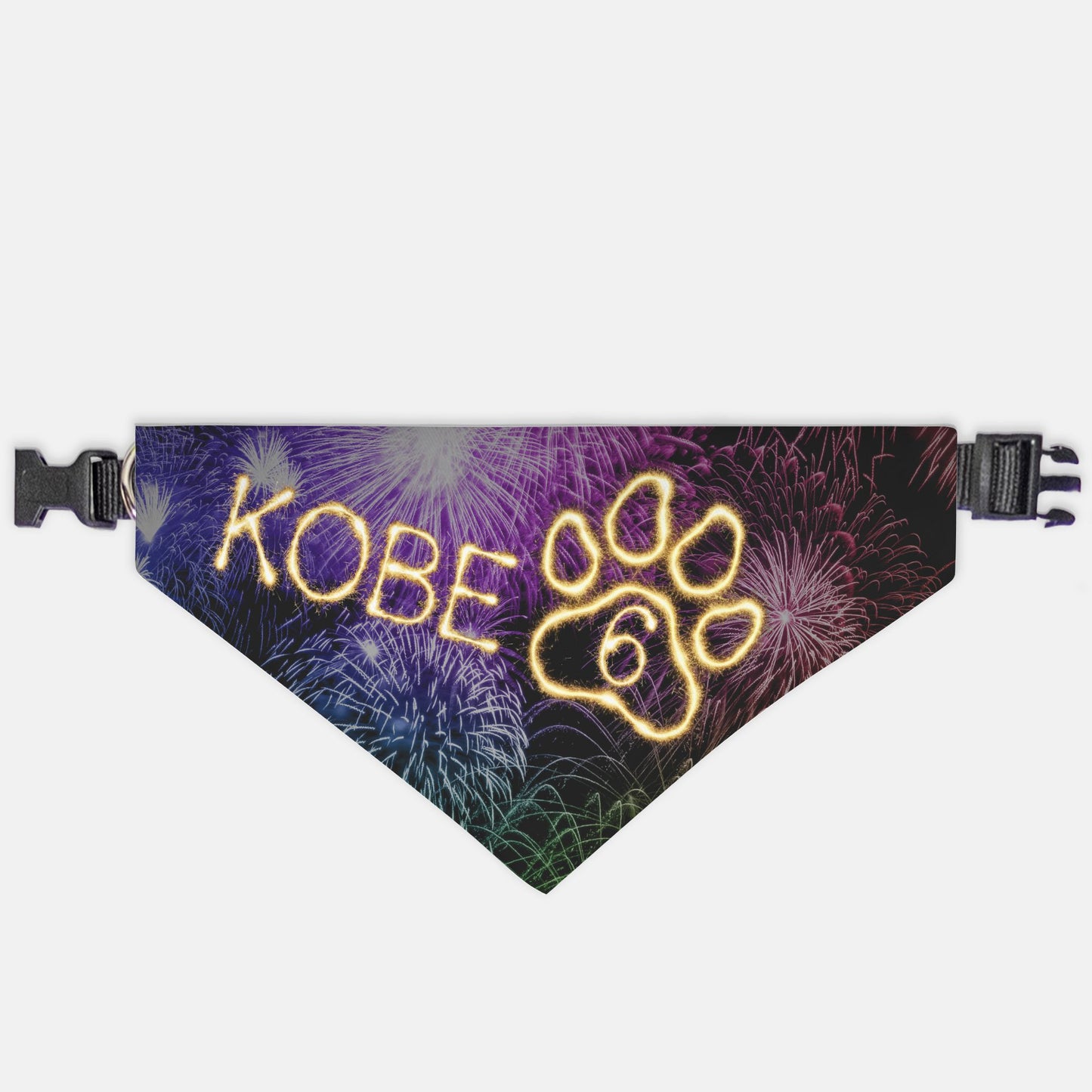 Fireworks Birthday Custom Paw Print Bandana Collar