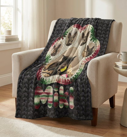 Festive Trim – Pawprint Collage Minky Blanket