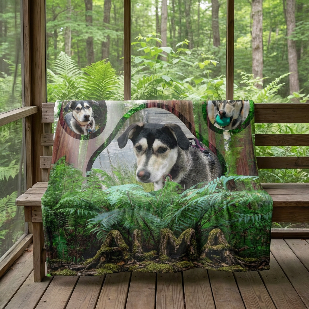 Forest Pawprint Collage Minky Blanket